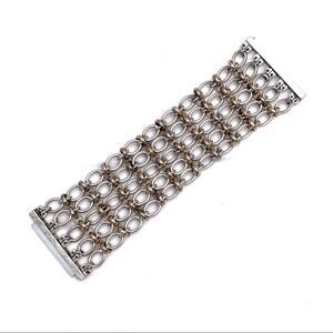 Chain link bracelet magnet closure silver brass heavy